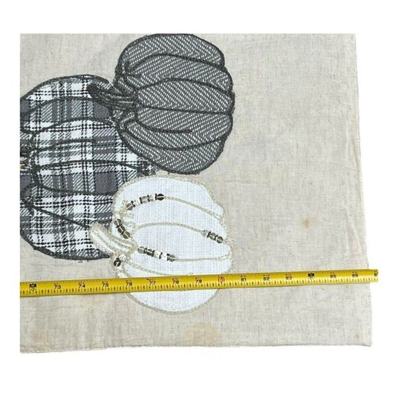 Envogue Linen Table Runner Cream Color W Gray White Pumpkins Fall 86” X 16” READ - Picture 6 of 14